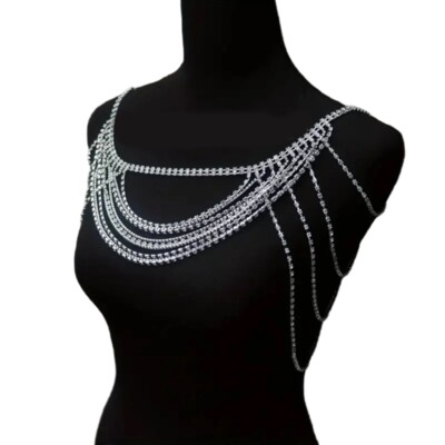 Rhinestones Fringe Shoulder Chain Bridal Ceremony Shawl Evening Accessory