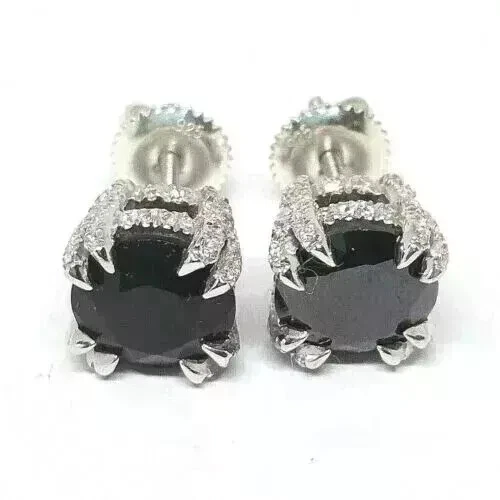 Серьги-гвоздики женские круглые с имитацией черного бриллианта покрытие белым золотом 14 карат 3 карата - Изображение 3 из 4
