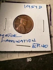 1957 D LINCOLN WHEAT PENNY WITH LAMINATION CONDITION IS EXTREMELY FINE REVERSE