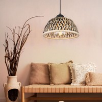 HäNgeleuchte Pendellampe Pendelleuchte Bambus Natur Metall Schwarz E27 H 120Cm