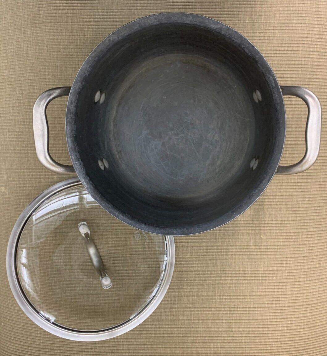Vintage CALPHALON #870 Hard Anodized 6.5 QT Stockpot Dutch Oven w/ Glass Lid VG