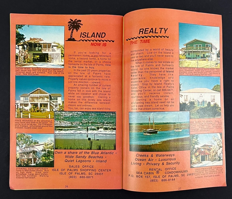 1987 Charleston South Carolina Island Realty Summer Beach Rentals VTG