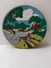Vtg 1972 Byron Molds Country Farmhouse Creek Scene Ceramic Plate Wall Hanger