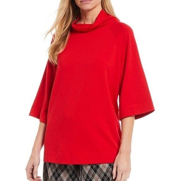 🎄Bryn Walker Cowl Red bamboo organic cotton oversized Shirt Top Keena New XS