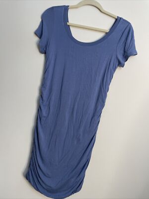 Splendid Blue T Shirt Dress Scrunched Gathered Sides Fitted Sz S Lined Knit