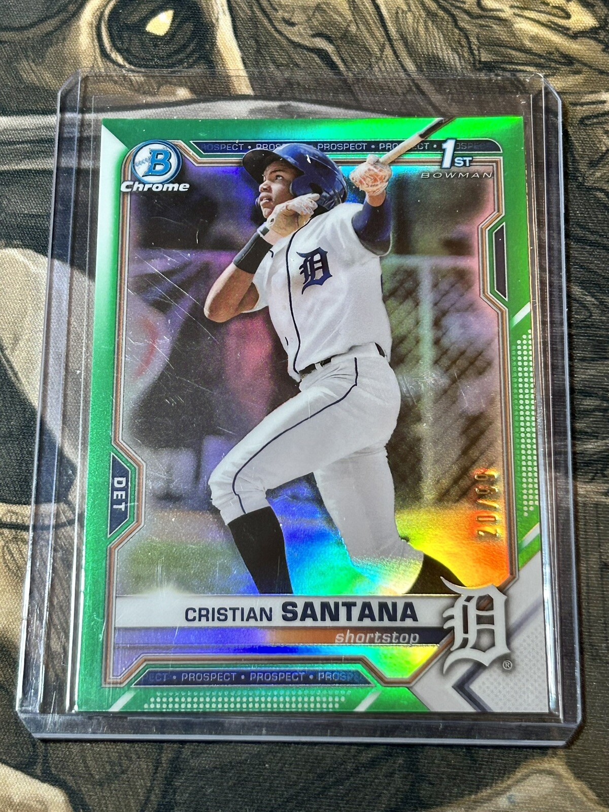 2021 Bowman Chrome CRISTIAN SANTANA #BCP-186 1st TRUE GREEN REFRACTOR RC (20/99)