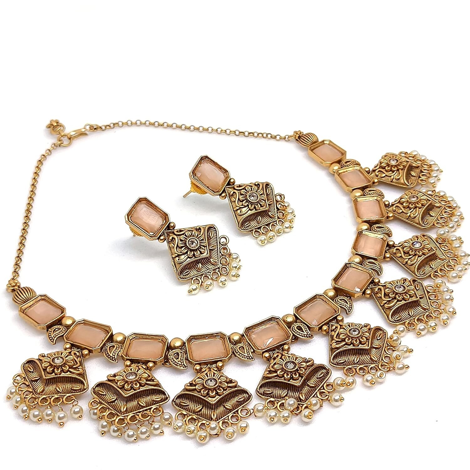 Conjunto de joyas de collar con estilo de color dorado con pendientes para mu...