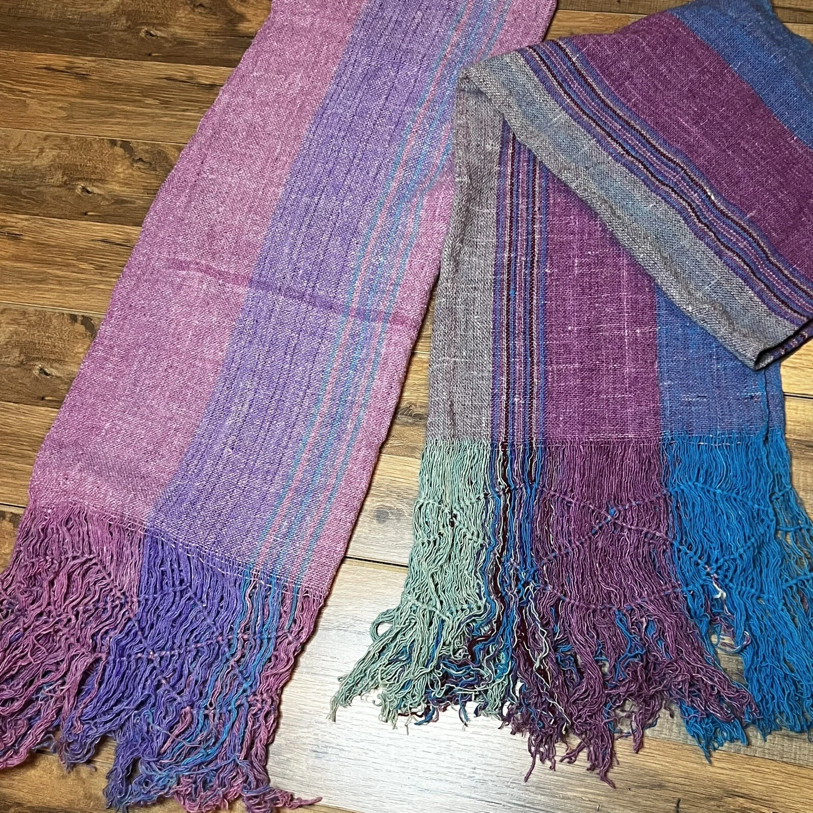 VTG Artesanias Mayo MEXICAN Scarf FRINGED SHAWL Wool Blend Lot Of 2 Granola Girl