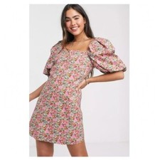 MNG Women Blogger Fav Volume Sleeve Floral Mini Dress Short Sleeve Pink Red 4