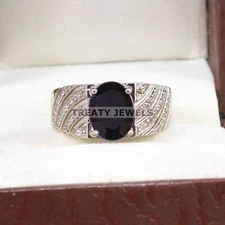 Black Onyx Oval Cut Gemstone With 925 Sterling Silver Ring For Men's #A836