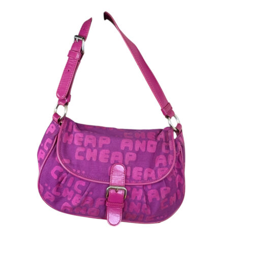 MOSCHINO Fuschia Hot Pink Canvas Monogram Crossbody Bag Cheap & Chic Italy Rare