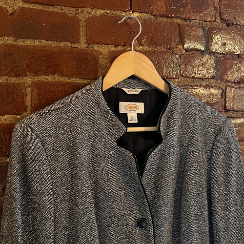 Vintage 90s Talbots Tweed Blazer Women's 12 Black Gray Donegal Wool Speckle - Picture 4 of 12