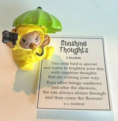 Ganz Mini Sunshine Bird Figurine w/Umbrella Pick Green Pink or Orange 2 1/2''H