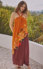 New FARM Rio Halter Maxi Dress Anthropologie Cover-Up Size M