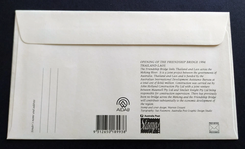 1994 Australia Opening of Friendship Bridge Thailand-Laos 1v Stamp FDC - Image 3 of 3