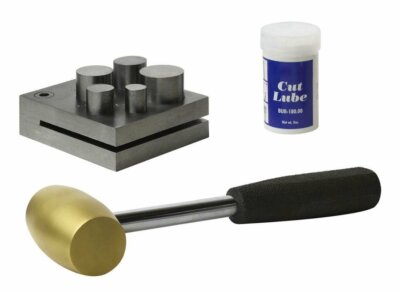 5 PIECE METAL DISC CUTTING KIT WITH HAMMER PUNCHING COPPER BRASS DISC ROUNDS