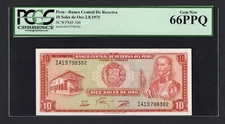 Peru 10 Soles 02-08-1975 P106 Uncirculated Graded 66