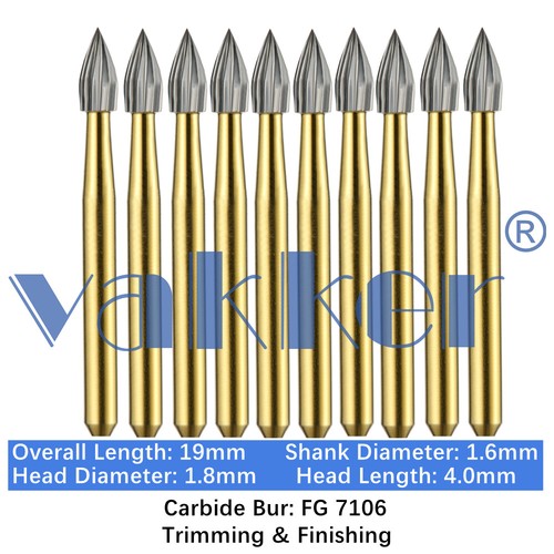 10/Pack Dental Trimming & Finishing Gold Carbide Burs Round Needle Egg FG7106 - Picture 20 of 37