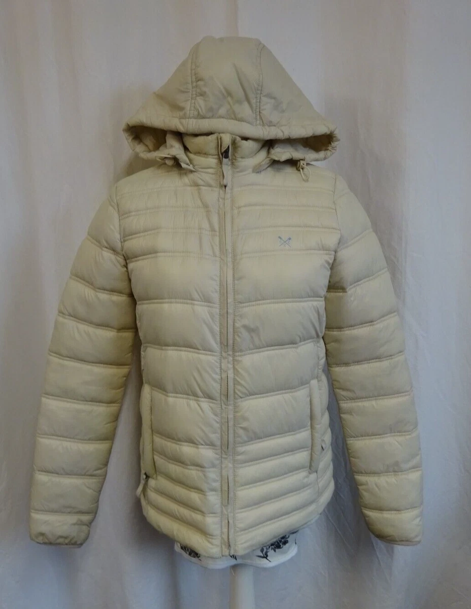 Crew Clothing Company Cream Padded Quilted Puffa Jacket Hood VGC UK12 z14