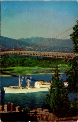 Postcard Ship Lions Gate Bridge Prospect Point Vancouver British Columbia  11050