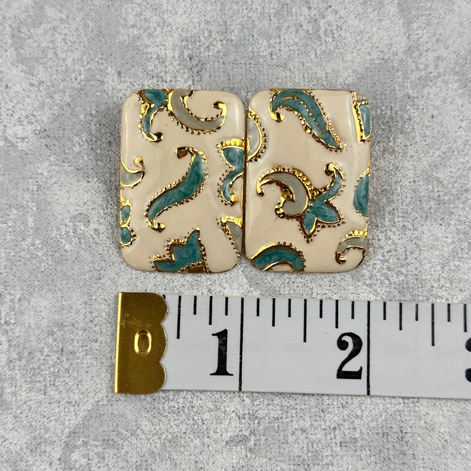 Pierced Earrings Coro Rectangular Beige Enamel Go… - image 5