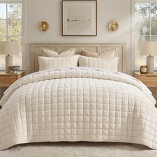 Velvet Quilt Set King Cal King Cream White Luxury Comforter Bedding Soft Cozy