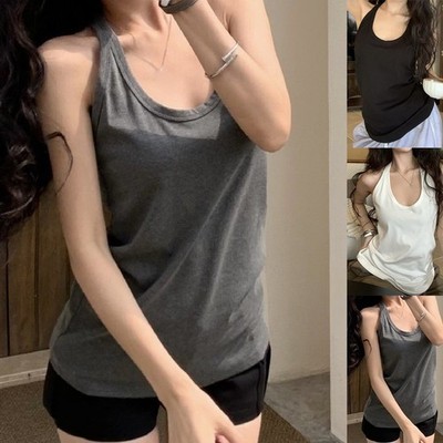 Damen Sommer ärmellos Camisole Trägertop einfarbig U-Ausschnitt lässig täglich Stil