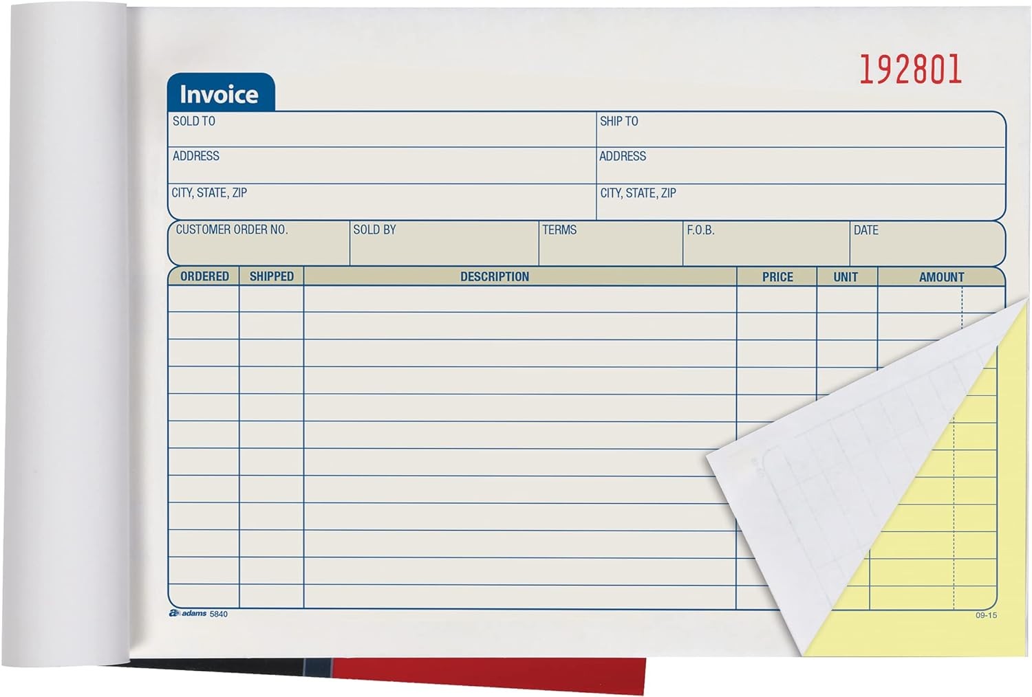 Adams Invoice Book 3 Pack, 2 Part Carbonless Invoices, Horizontal Sales White 