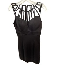 Black Cage Neckline Body con Mini Dress Sleeveless Cut Out Strappy Clubwear M