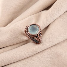 Aqua Chalcedony Gemstone Copper Wire Wrapped Handmade Jewelry Stylish Women Ring