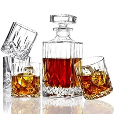 ELIDOMC 5PC Italian Crystal Whiskey Decanter Set with 4 Glasses for Men