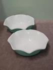 Hazel Atlas Bowls Crinoline Turquoise Aqua Blue Ripple 5 1/2" Cereal Bowl 2 vtg