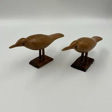 Vtg Set of 2 MCM Hand Carved Wood Bird Figurine Sandpiper Folk Art