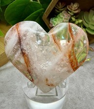 Crystal 89g Hematoid Fire Quartz Heart W/ Rainbows! Hematite Carving