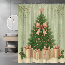 Christmas Tree Shower Curtain with Gifts, Snowflakes  Bows