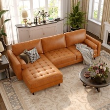 105" Brown Lattice-Tufted L-Shaped Sofa Modern Stylish Sofa w/ Lounge  Pillows