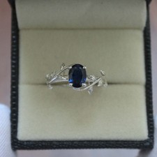Blue Sapphire Ring 925 Sterling Silver Lab Created Oval Cut Sapphire