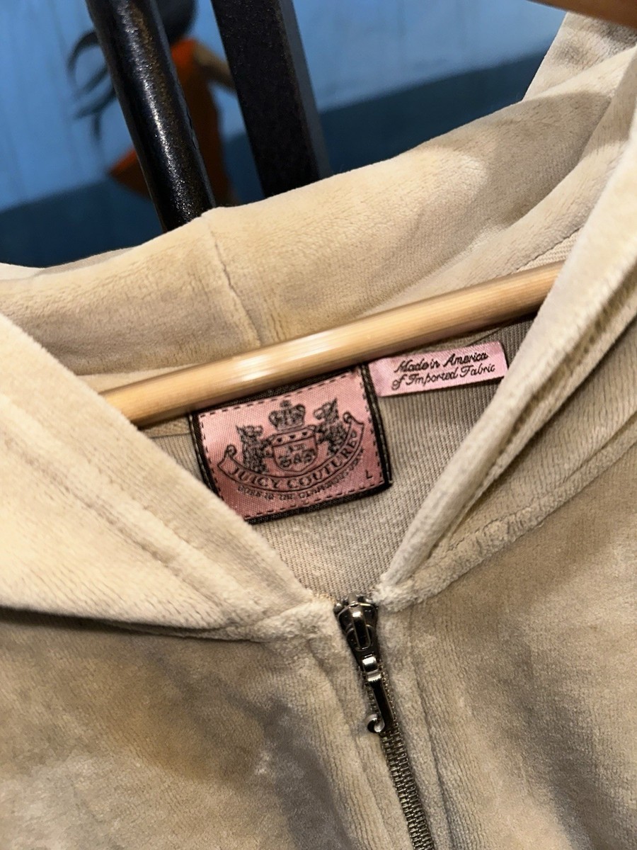 VTG Juicy Couture Zip Up Hoodie Jacket Velour Tan Pink Label Y2K