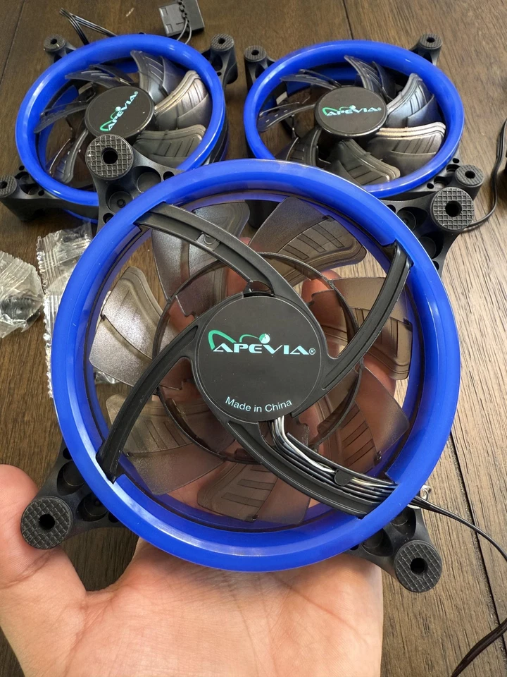 Apevia Blue LED PC Case Fans 3 Pack Molex 4 Pin Computer Case Cooling Set - Image 3 of 4