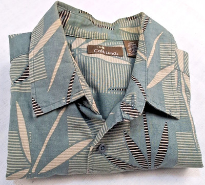 Cafe Luna Mens Large Short Sleeve Shirt Tropical Print Hawaiian Bamboo Leafs