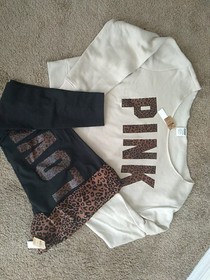 Victoria's Secret Pink Leopard Slouchy Crew & Leggings Set Limited Ed  L  