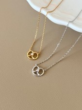 925 Silber Damen Halskette Ohrstecker Brezel Zirkonia 18k Schmuckset Gold Silber