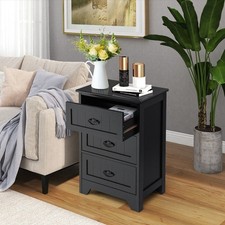 Wood 3-Drawer Bedside Table Vintage Bedside Table Accent End Table Couch Side