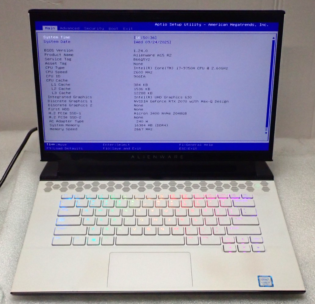 Alienware m15 R3 i7-9750H 16GB RAM TB SSD RTX 2070 MAX 240w