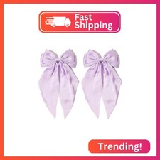 Furling Pompoms Hair Bows for Women - Pack of 2 Lilac Purple Hair Bow Clips for