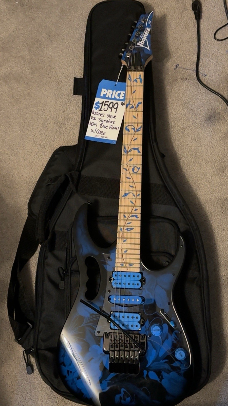 Ibanez Steve Vai Signature JEM Blue Floral Electric Guitar, 6-String, w/ Gig Bag