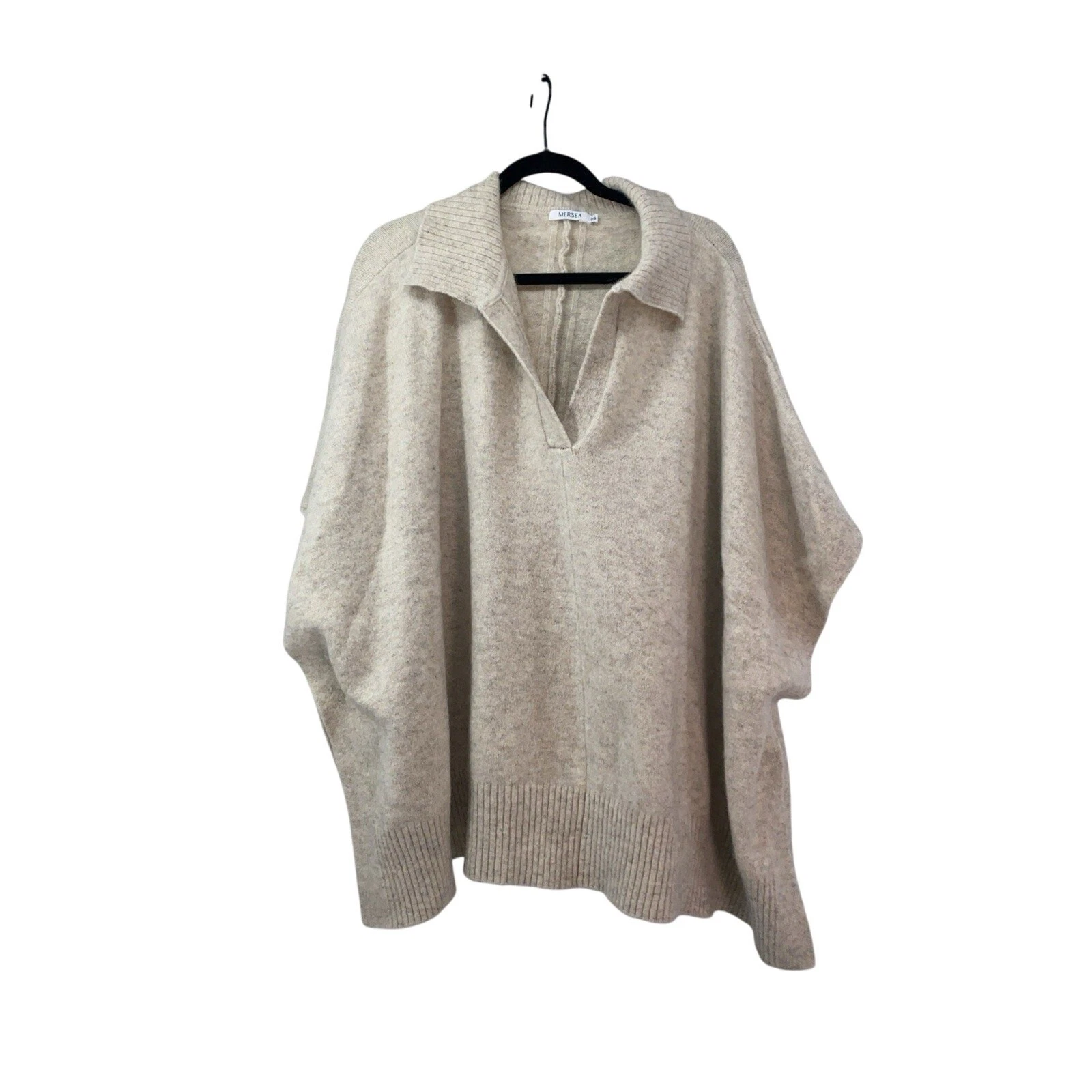 Mersea Cambridge collar poncho oatmeal cape wool mohair blend preppy fall OS