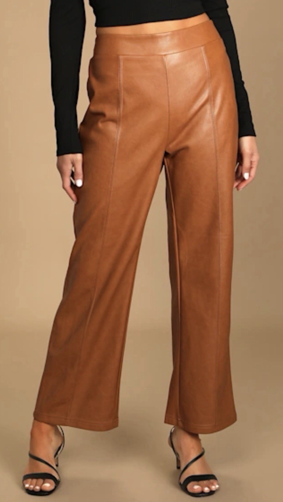Wide-Leg Cropped Faux Leather Pants