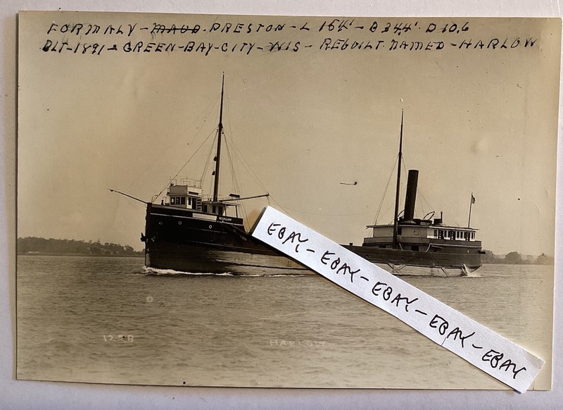 1891 HARLOW TWO MAST STEAMER SHIP BUILT GREEN BAY CITY WISCONSIN RARE PHOTO