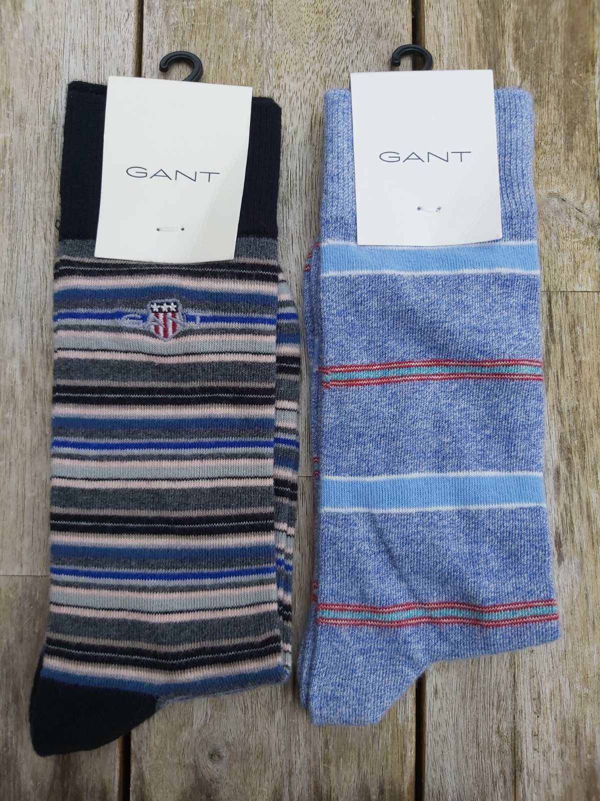 2 Pairs ! Genuine GANT 43-45 9-11 Rich Blue / Black Striped Mens SOCKS